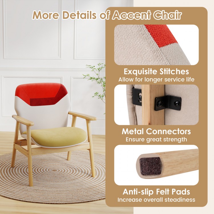 Detail of the modern accent chair showcasing exquisite stitches, metal connectors, and anti-slip felt pads for.