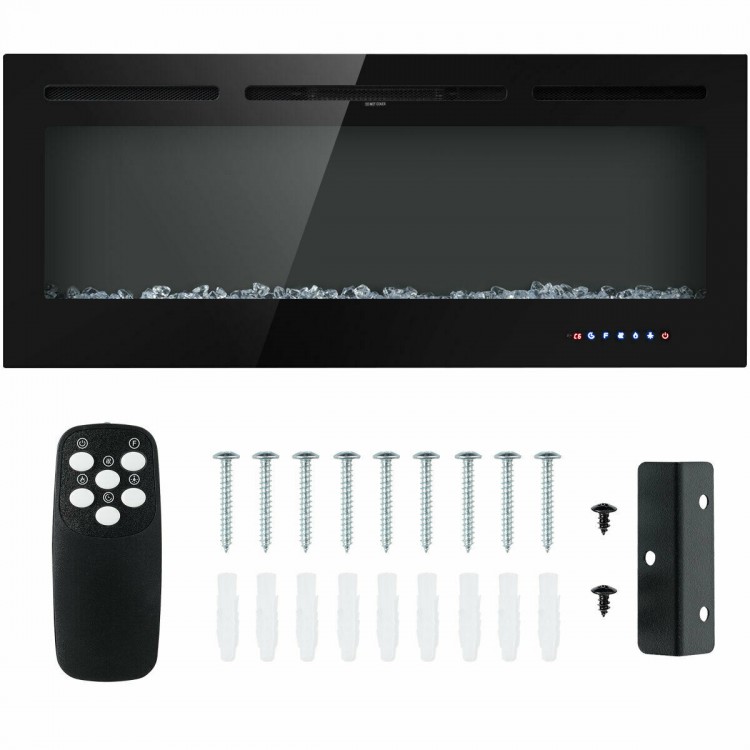 50-inch recessed electric fireplace with adjustable brightness, remote control, and 9 flame colors for cozy ambiance.