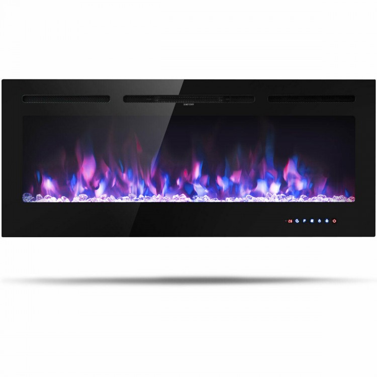 50-inch recessed electric fireplace with adjustable brightness and 9 flame colors, perfect for wall-mounted or recessed.