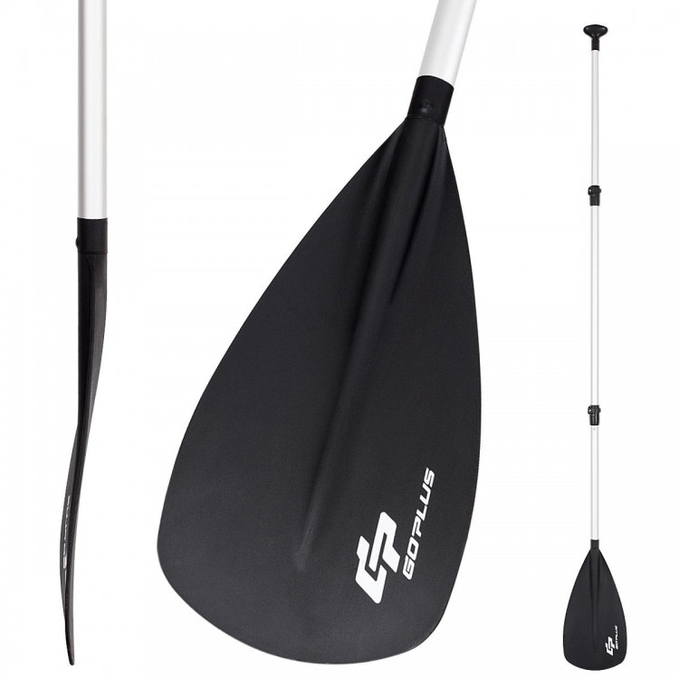 Adjustable 3-piece aluminum alloy stand up paddle with a black blade, ideal for surf and SUP, easy to store.