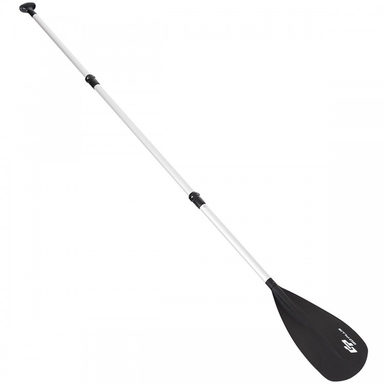 Adjustable 3-piece aluminum alloy stand-up paddle with a black blade, ideal for surf and SUP activities.