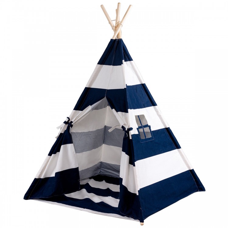 Interior view of the 5' blue and white portable Indian children's tent, spacious for playtime and sleepovers with.