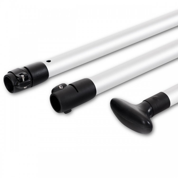 Adjustable 3-piece aluminum alloy paddle with durable material, designed for surf and SUP, easy to use and store.