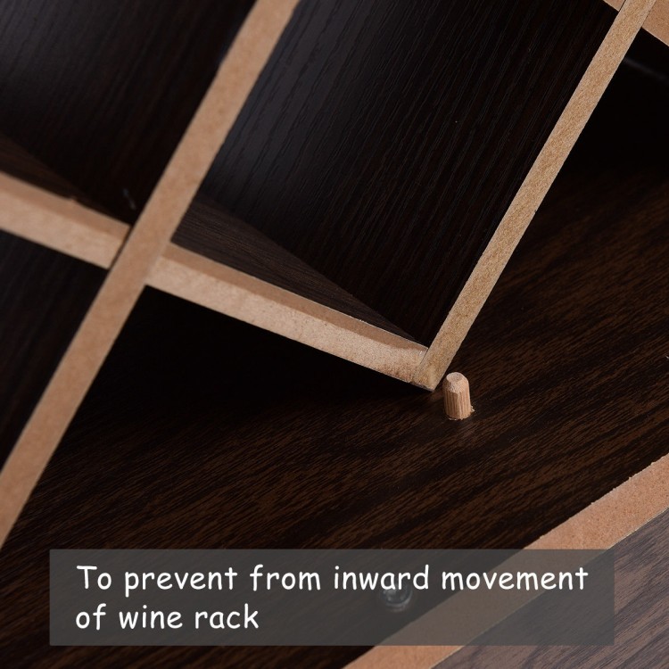 Close-up of the wall mount wine rack's diamond design, made of MDF and stainless steel, preventing inward movement.