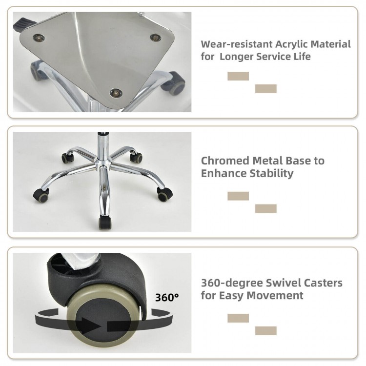 Close-up of the chromed metal base of the Swivel Acrylic Armless Office Chair for enhanced stability and safety.