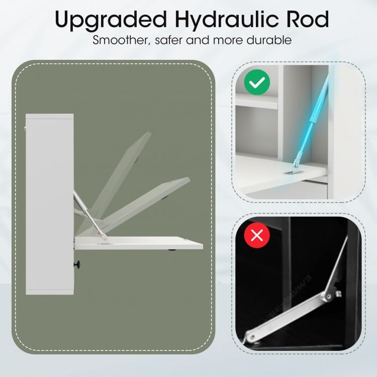 Upgraded hydraulic rod for the wall-mount floating desk, ensuring smooth and safe transitions for space-saving use.