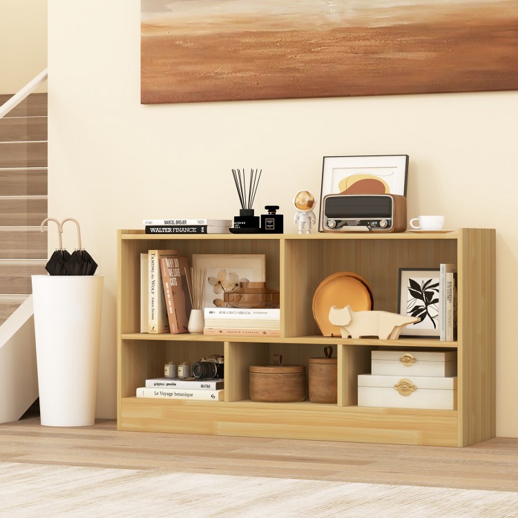 Beige kids’ 2-shelf bookcase showcasing open compartments, ideal for easy access to toys and books while keeping spaces.