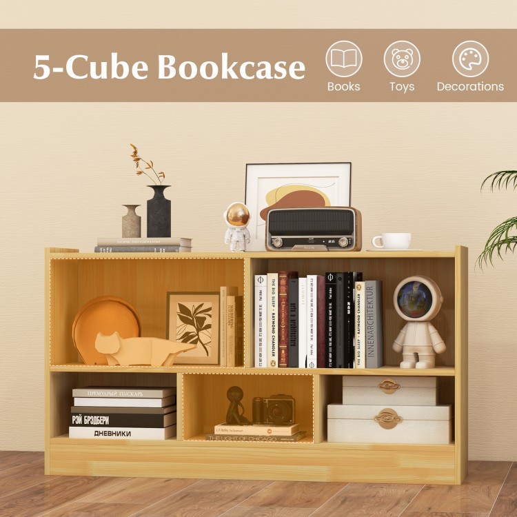 5-cube wood bookcase in beige, featuring spacious compartments for toys and books, perfect for kids' rooms and.
