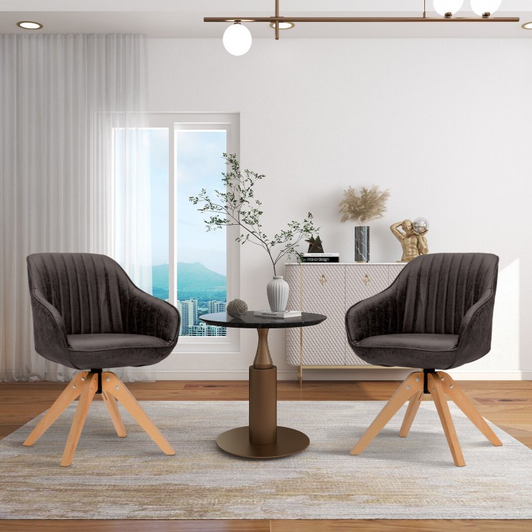 Set of 2 brown swivel accent chairs with beech wood legs, featuring ergonomic design for comfortable seating in any.