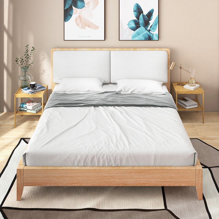 Natural bamboo nightstand set featuring two tiers, ample storage, and a waterproof surface for easy maintenance.