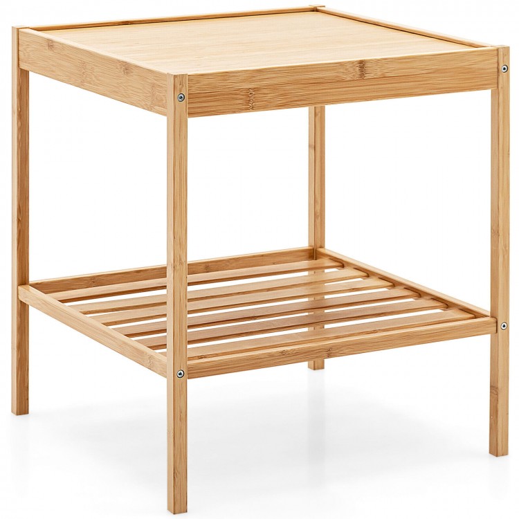Single bamboo nightstand with a waterproof top, showcasing a rustic design and spacious lower shelf for versatile.