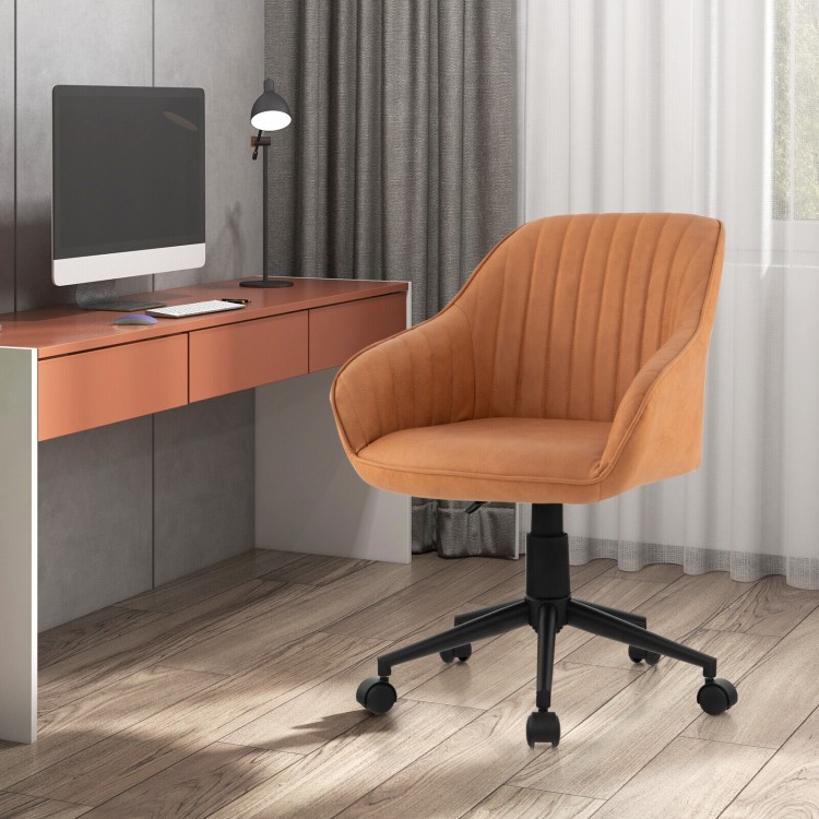 Modern home office chair in brown with curved backrest and ergonomic armrests, ideal for comfortable desk use.