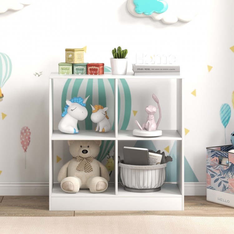 4-cube kids bookcase in white, featuring open shelves for toys and books, ideal for organized children's rooms.