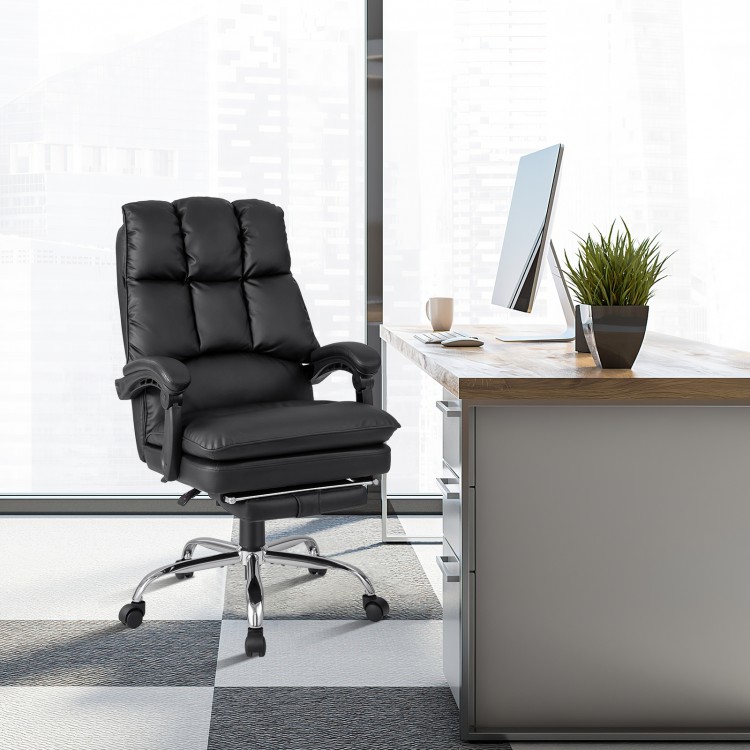 Ergonomic adjustable swivel office chair in black with retractable footrest, perfect for comfort and support at your.
