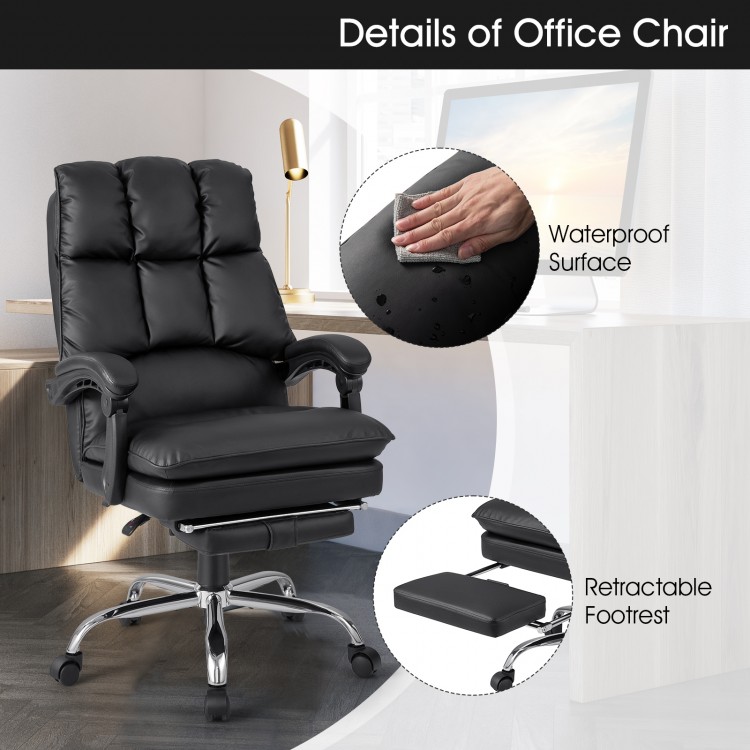 Ergonomic black office chair with waterproof surface, retractable footrest, and adjustable backrest for ultimate.