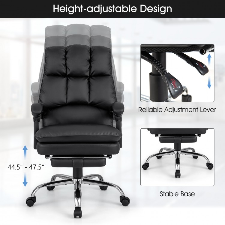 Ergonomic adjustable swivel office chair in black with retractable footrest, height range 44.5"-47.5", for optimal.