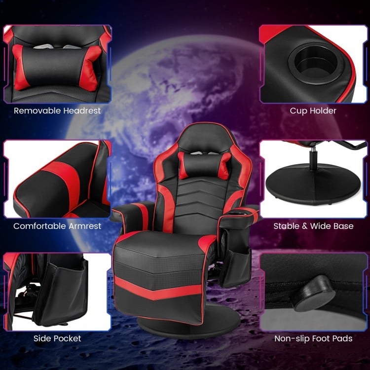 Massage video gaming recliner chair in red with adjustable height, removable headrest, and cup holder for ultimate.