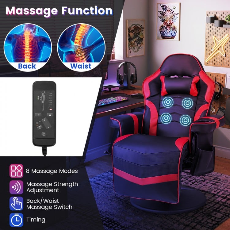 Massage video gaming recliner chair in red with adjustable height, featuring 8 massage modes and ergonomic design for.
