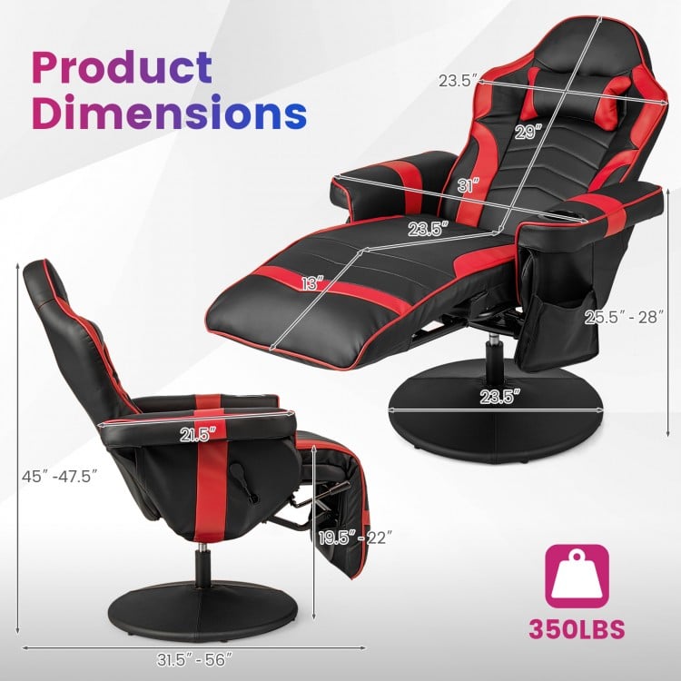 Massage video gaming recliner chair in red with adjustable height, footrest, and ergonomic design for comfort and.