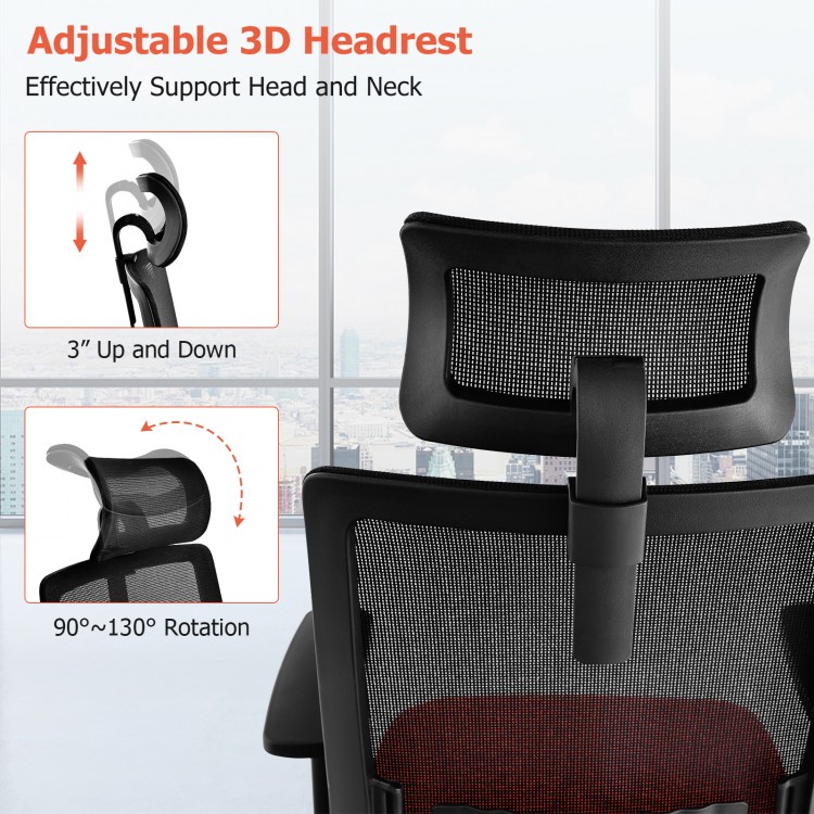 Adjustable 3D headrest of the ergonomic office chair for optimal neck support and comfort in various settings.