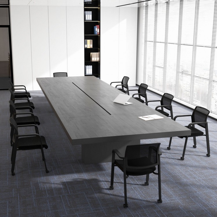 Set of 2 stackable rolling office chairs with black mesh backrest, featuring ergonomic design and universal casters.