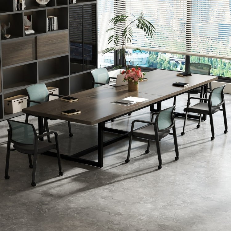 Set of 2 stackable rolling office chairs with gray mesh backrest and padded seats, ideal for office use and comfort.
