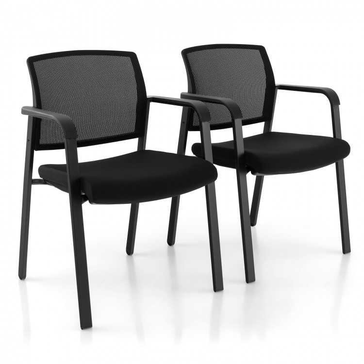 Set of 2 stackable reception room chairs with padded seat and ergonomic mesh backrest for comfortable seating.