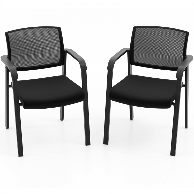Set of 2 stackable reception chairs with padded seat and ergonomic mesh backrest for comfortable seating.