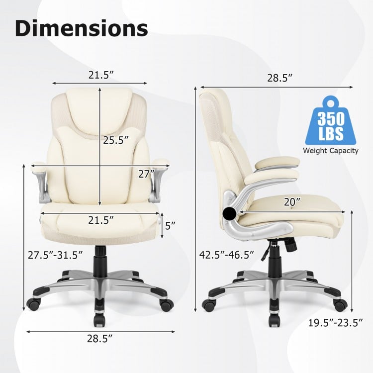 Dimensions of the Ergonomic Office PU Leather Executive Chair with flip-up armrests, showing height and width.