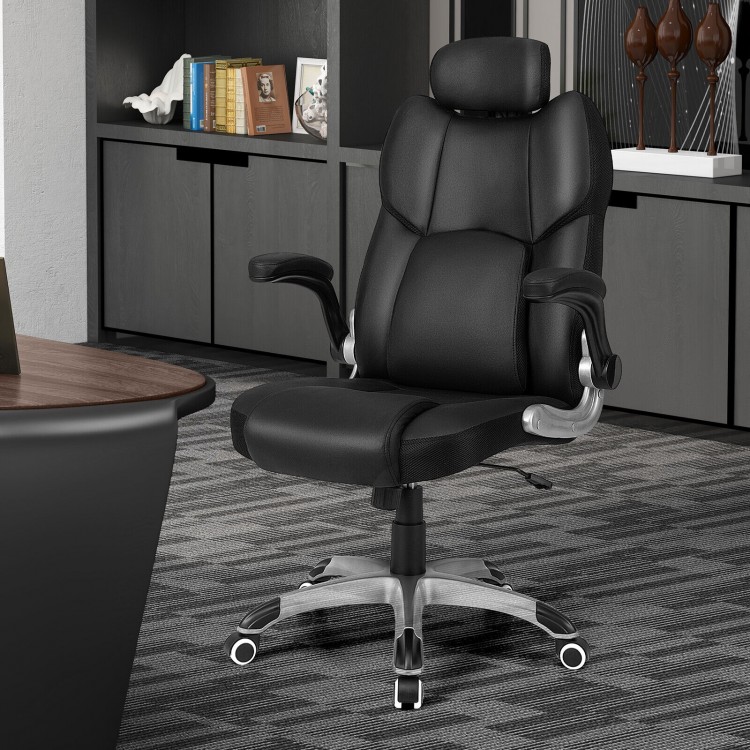 Kneading massage office chair in black with adjustable headrest and lumbar cushion for ergonomic support and comfort.