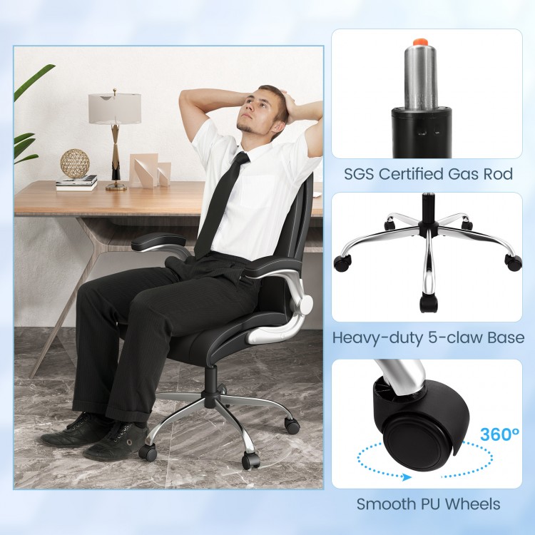 Modern height adjustable black PU leather office chair with rocking function, featuring a stable 5-claw base and 360°.