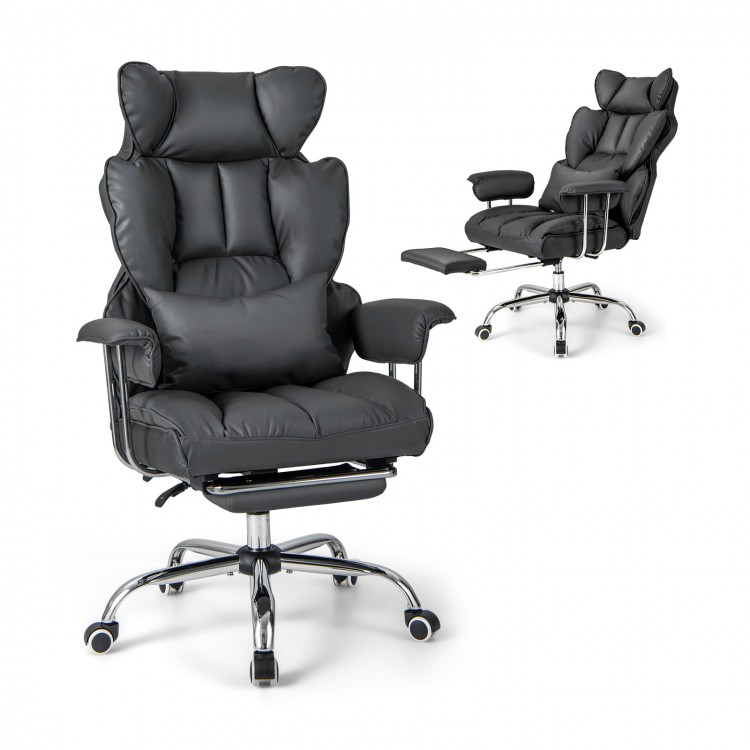 Adjustable Swivel Office Chair with Reclining Backrest and Retractable Footrest - Gallery View 1 of 10