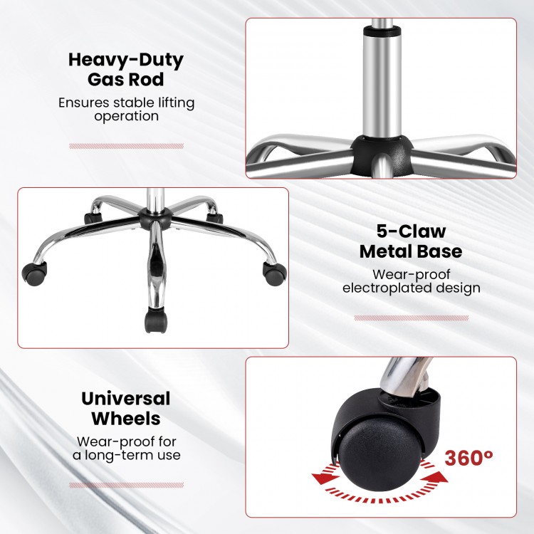 Close-up of the massage adjustable executive chair's 5-claw metal base and universal wheels for easy mobility.
