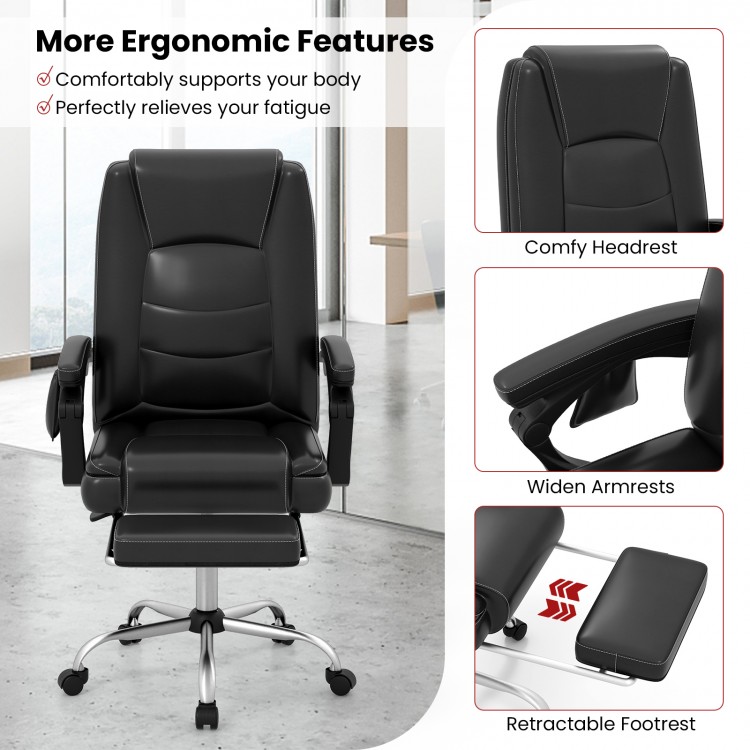 Massage adjustable executive chair in black with ergonomic features, retractable footrest, and comfy headrest for.