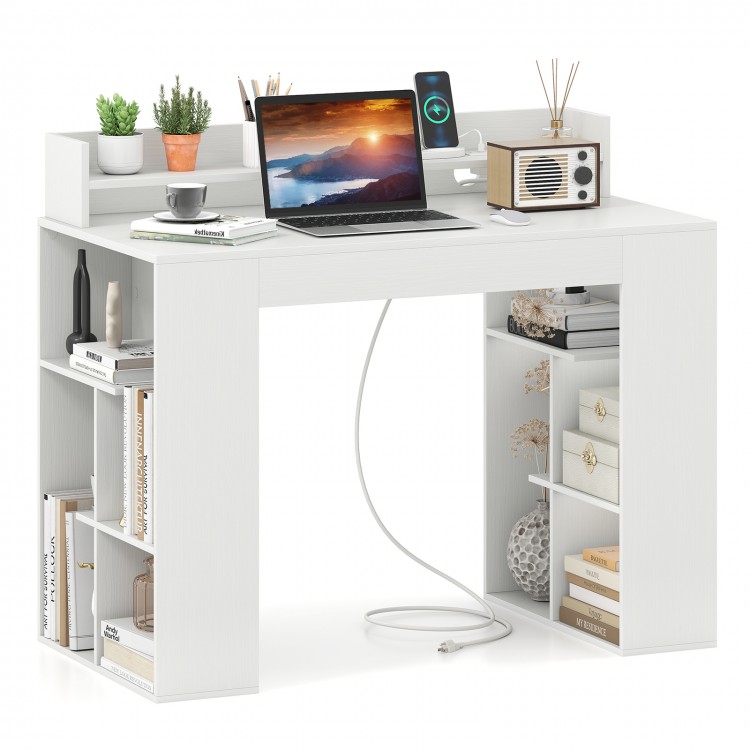 43-inch white computer desk featuring a spacious tabletop and built-in cable management for a tidy and efficient.