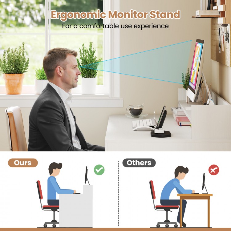 43-inch white computer desk with built-in power outlets and dual bookcases for organized workspace and versatile use.