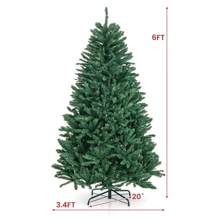 6 Feet Hinged Artificial Christmas Tree with Solid Metal Stand - Costway