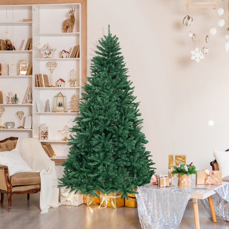 7.5 feet artificial Christmas tree with 2254 branch tips, featuring a folding metal stand, perfect for festive.
