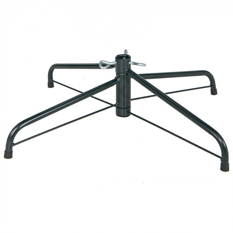 Folding metal stand for 7.5 feet artificial Christmas tree, featuring anti-slip foot pads for stability and floor.