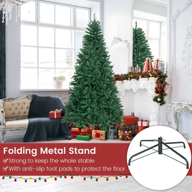 Folding metal stand for 7.5 feet artificial Christmas tree, featuring anti-slip foot pads for floor protection.