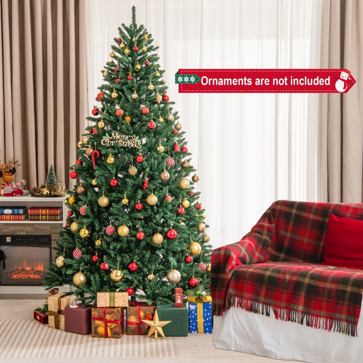 7.5 feet artificial Christmas tree with 2254 branch tips, featuring a folding metal stand and anti-slip foot pads.