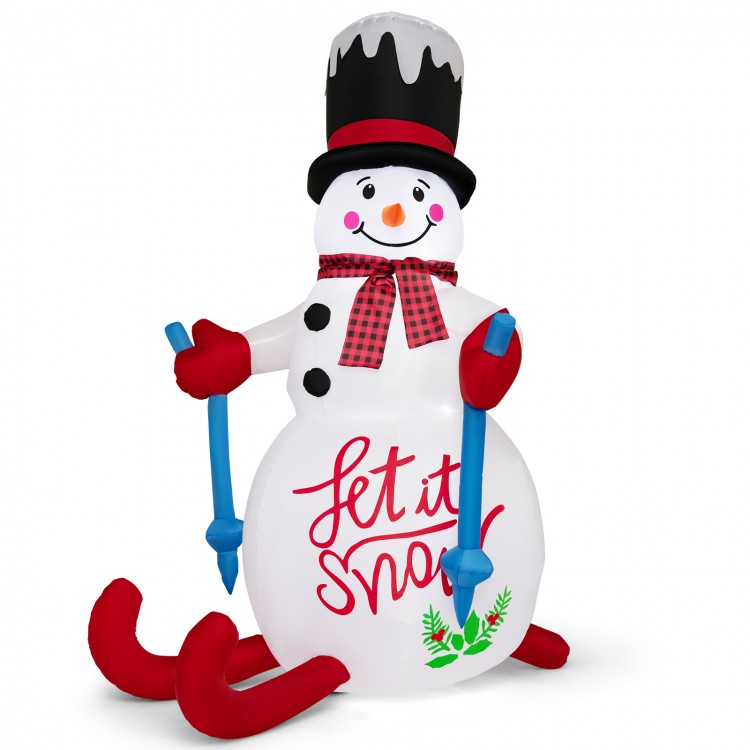 6FT inflatable snowman Christmas decoration with LED lights, built-in sandbag, perfect for yard and porch display.