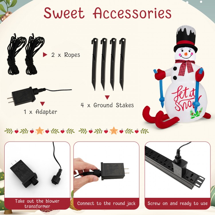 Christmas inflatable decoration with LED lights, built-in sandbag, and sweet accessories for yard and porch display.