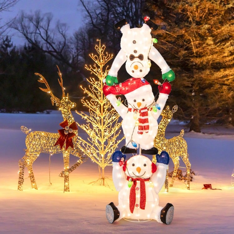 5.6 Feet Lighted Stacked Snowmen Christmas Decoration - Gallery View 1 of 10