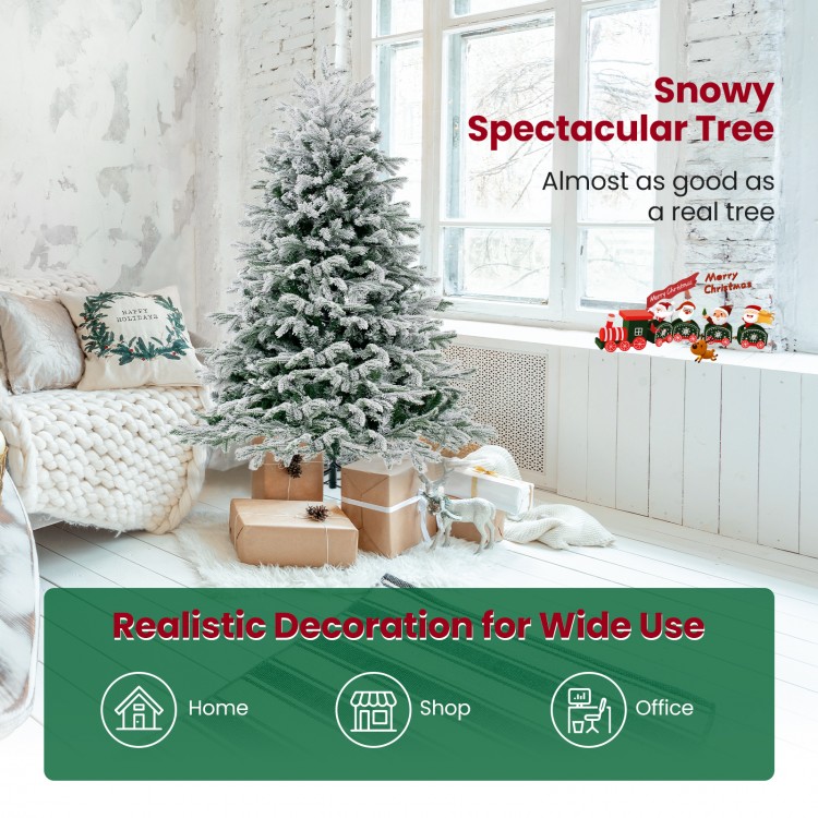 Snowy 4.5 ft artificial Christmas tree with warm white LED lights, perfect for home, shop, or office holiday decor.