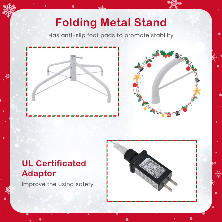 Folding metal stand with anti-slip foot pads for stability, designed for the 7 feet flocked Christmas tree.