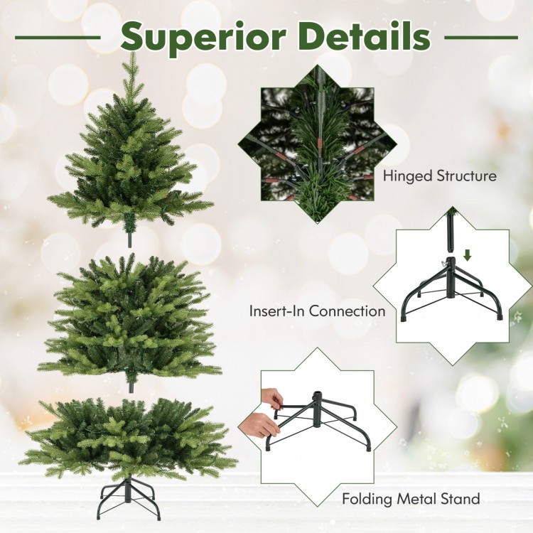 Hinged structure of the 5 feet artificial Xmas tree with remote control, showcasing its insert-in connection and.