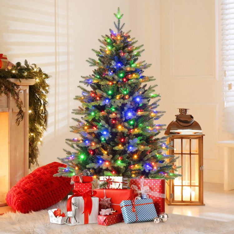 5 feet artificial Xmas tree with 250 LED lights, featuring 11 lighting modes and remote control, perfect for festive.