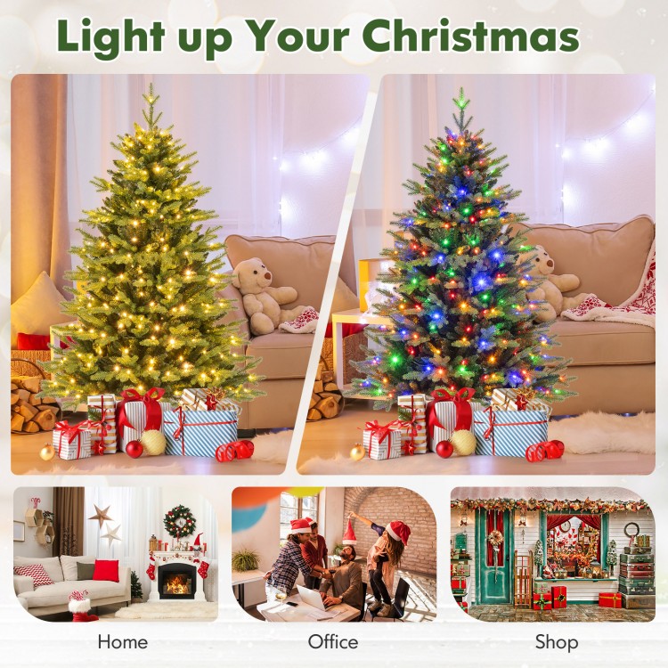 5 feet artificial Xmas tree with 250 LED lights, 11 lighting modes, and remote control, perfect for festive decor.