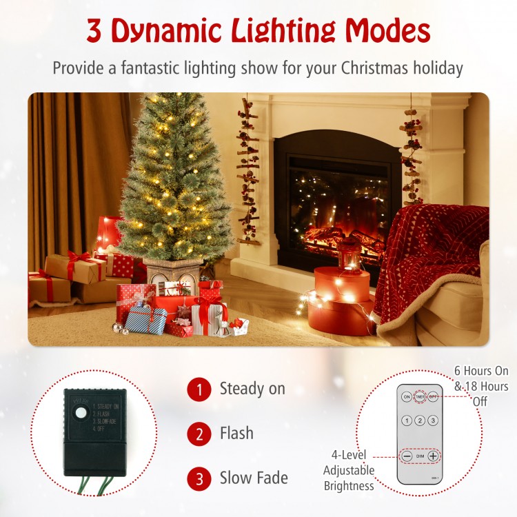 4 feet pre-lit potted Christmas tree with warm LED lights, featuring 3 lighting modes and an antique urn base for.